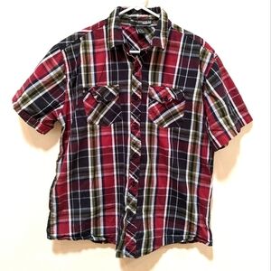 🐢9K Clothing Comp Men's Short Sleeve Plaid Button Sz LG